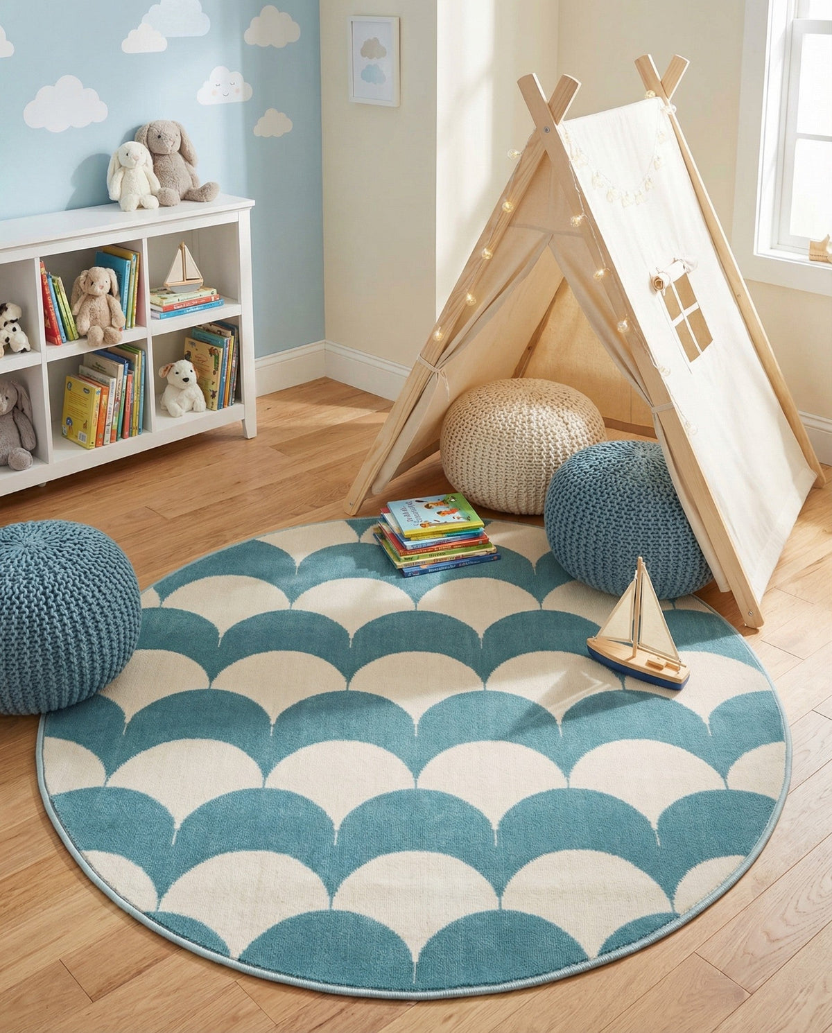 Wonder Tykes Collection Area Rug - Sparklewood Round Sky blue  lifestyle 137