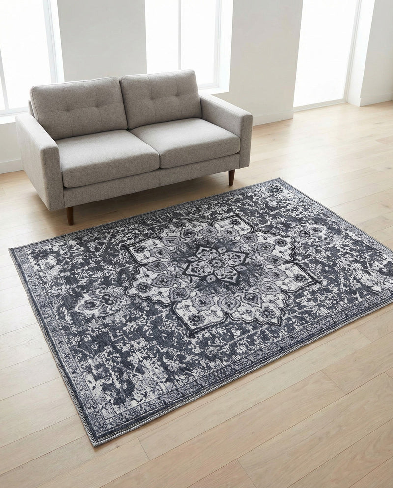 Baroque Era Collection Area Rug - Versailles (Dark Gray) Rectangle Dark Gray  lifestyle 3