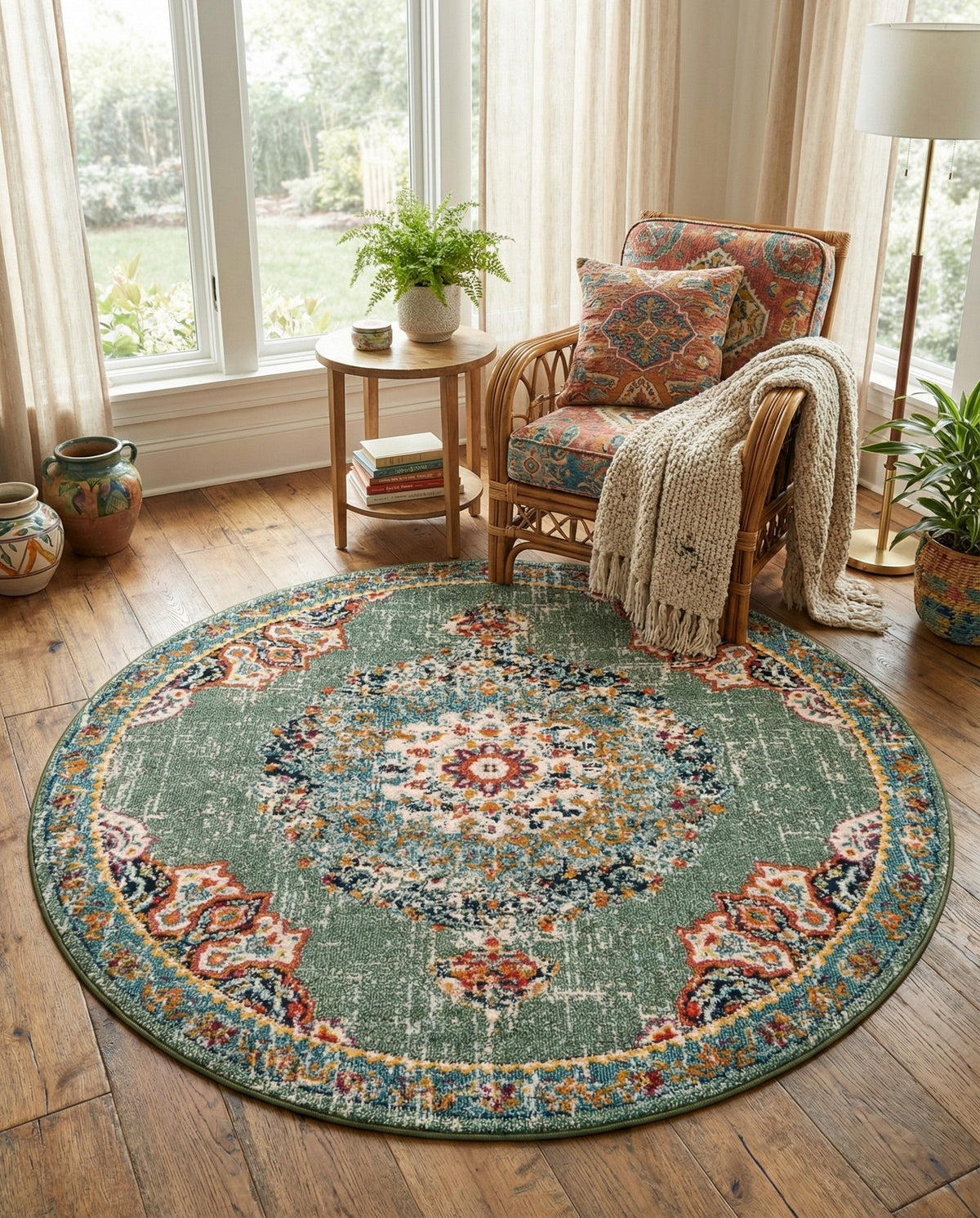Brighton Terrace Collection Area Rug - Hove (Green) Round Green  lifestyle 86