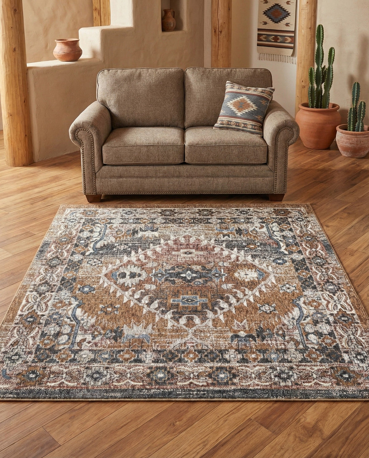 Desert Modern Eco Rug Series Collection Area Rug -  Navajo Square Khaki Gray  lifestyle 82