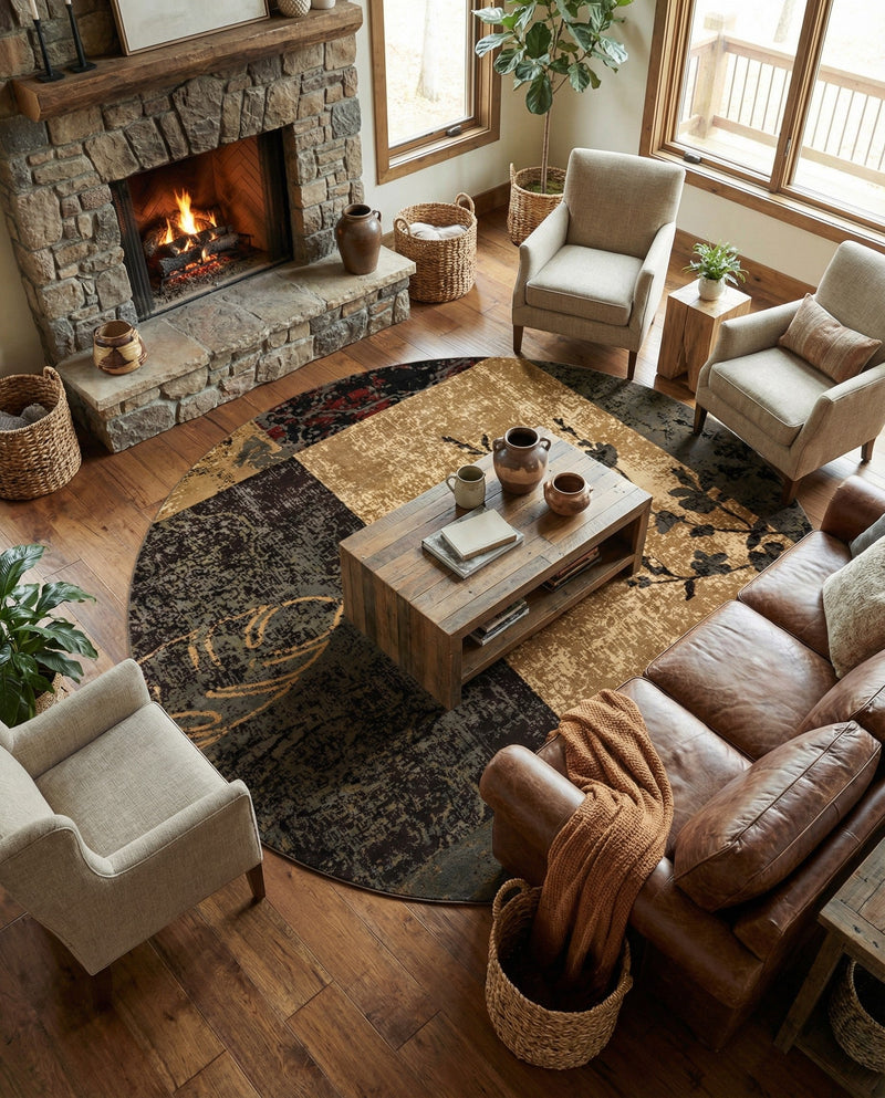 Bistro Lounge Collection Area Rug -  Lungo Round Beige  lifestyle 70