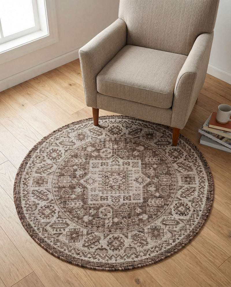 Tribal Terrace Treasures Collection Area Rug -  Incan Isle (Brown) Round Brown  lifestyle 43