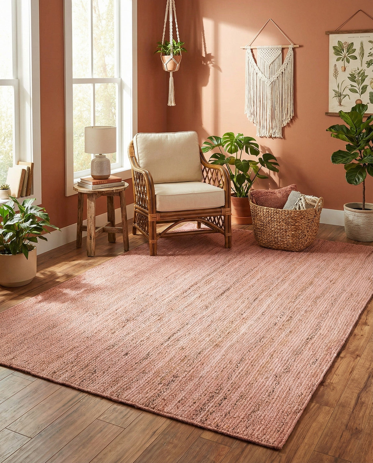 Woven Seaside Jute Collection Area Rug - Savannah (Light Pink) Rectangle Light Pink  lifestyle 21