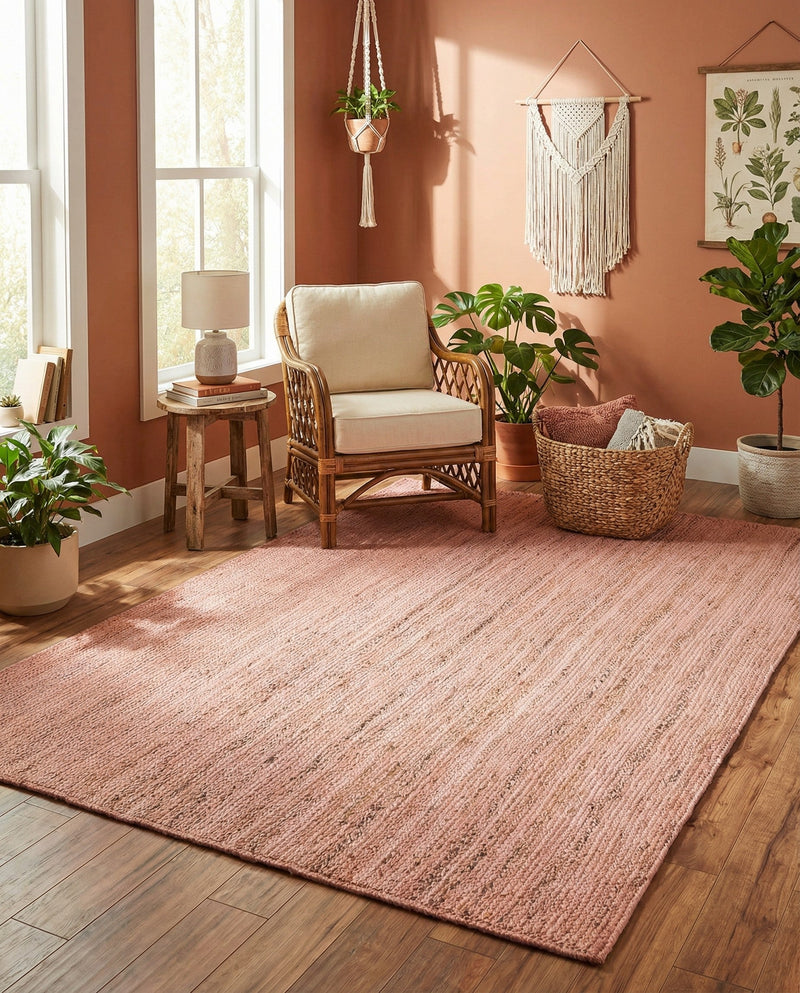 Woven Seaside Jute Collection Area Rug - Savannah (Light Pink) Rectangle Light Pink  lifestyle 21