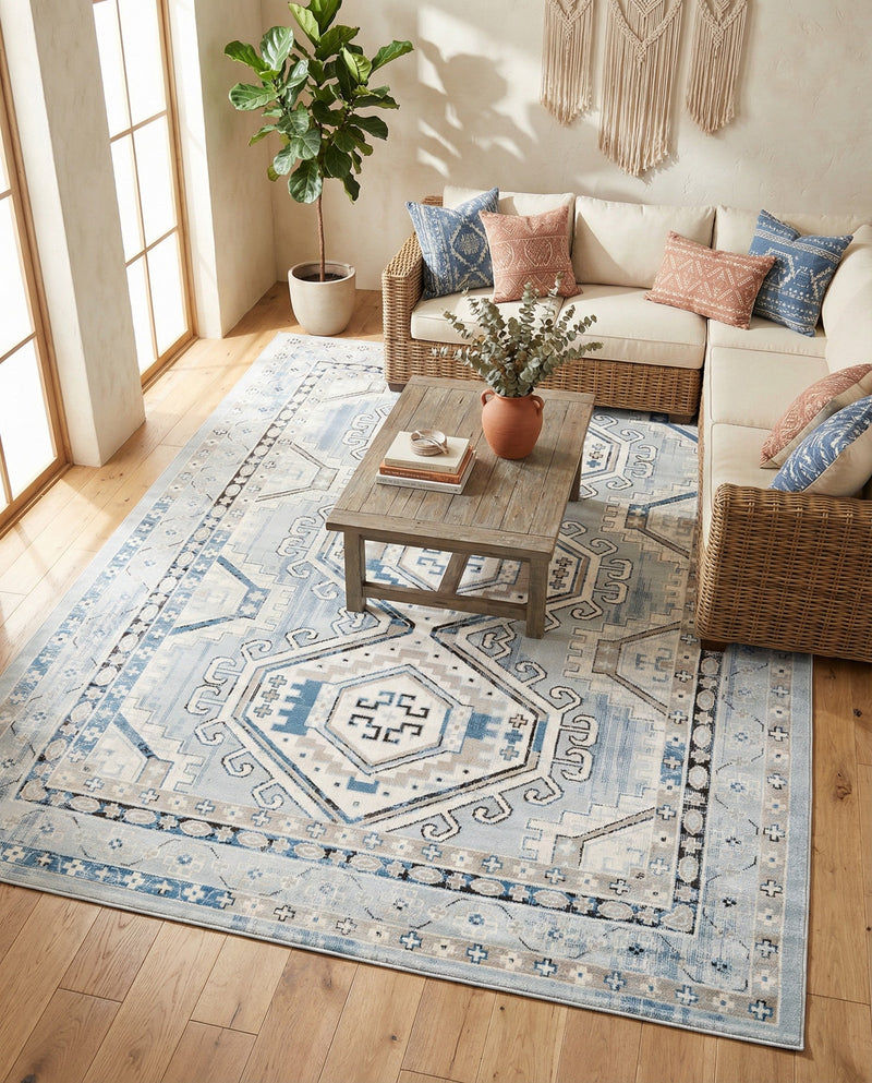 Savannah Elegance Collection Area Rug -  Tybee (Aqua Blue) Rectangle Aqua Blue  lifestyle 17