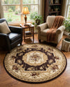Versailles Elegance Collection Area Rug -  Louveciennes (Brown) Round Brown  lifestyle 73