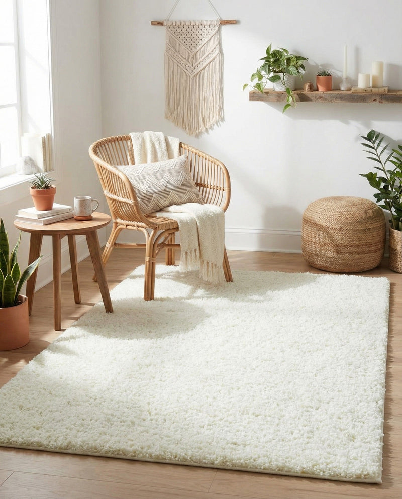 Cozy Comfort Shag Collection Area Rug - Haven (White) Rectangle White  lifestyle 28