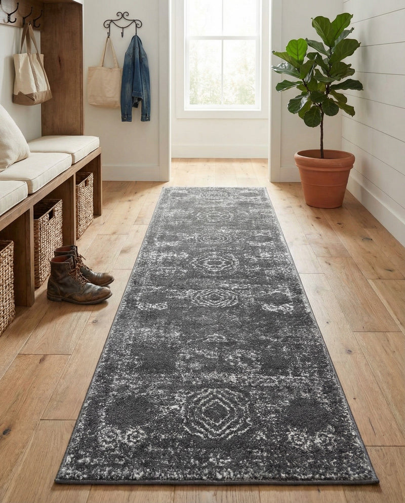 Dover Terrace Collection Area Rug -  Lagoon (Dark Gray) Runner Dark Gray  lifestyle 39