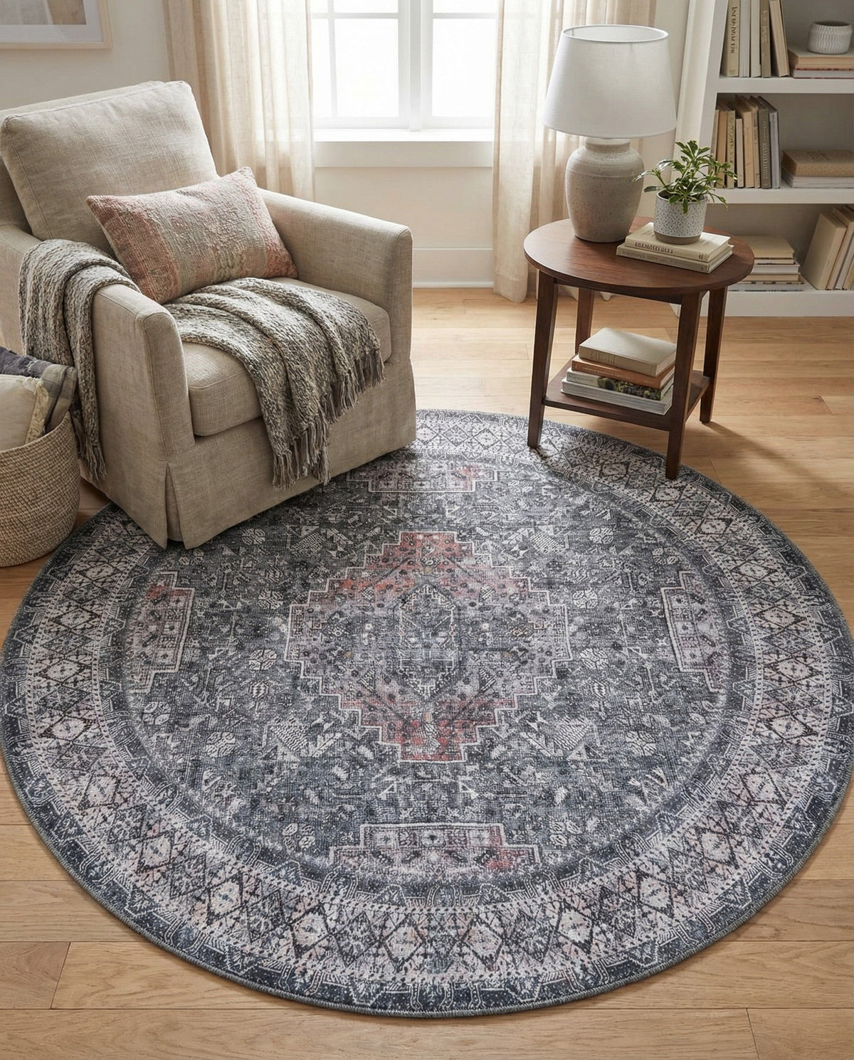 Heritage Elegance Collection Area Rug -  Uffizi Round Gray  lifestyle 127