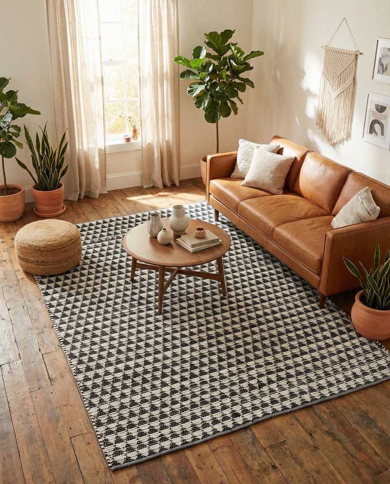 Osian Looms Collection Area Rug - Mumbai Rectangle Black and White  lifestyle 44