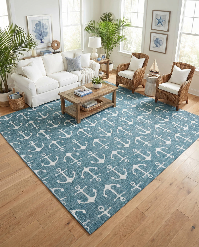 Seaside Haven Rugs Collection Area Rug - Sapphire (Teal) Square Teal  lifestyle 57