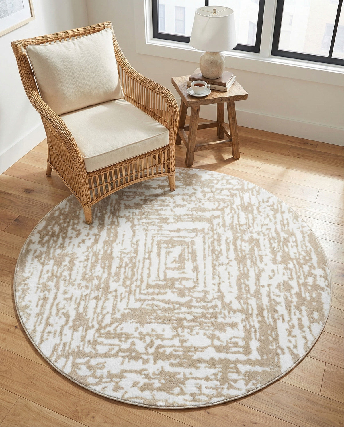 Sanctuary Retreat Collection Area Rug -  Asylum Round White Bone  lifestyle 83