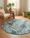 Seaside Blooms Collection Area Rug - Verdure (Teal) Round Teal  lifestyle 67