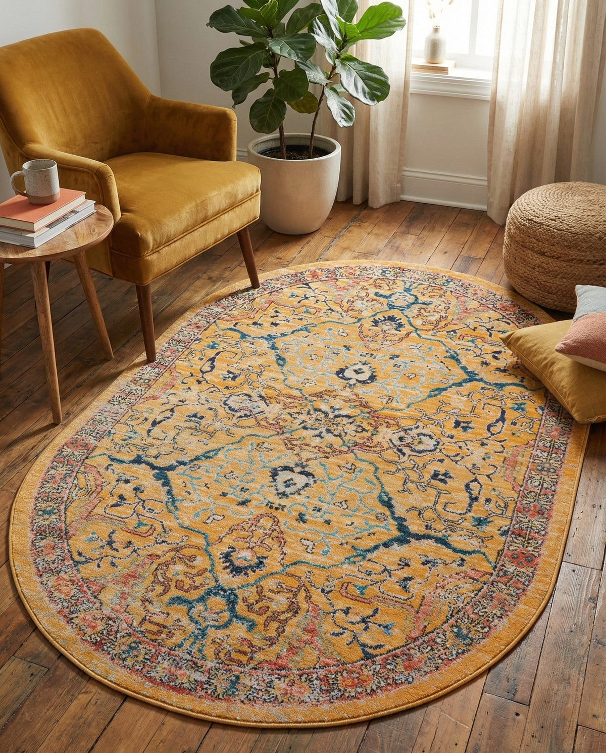 Seville Stripes Collection Area Rug -  Malaga (Yellow) Oval Yellow  lifestyle 83