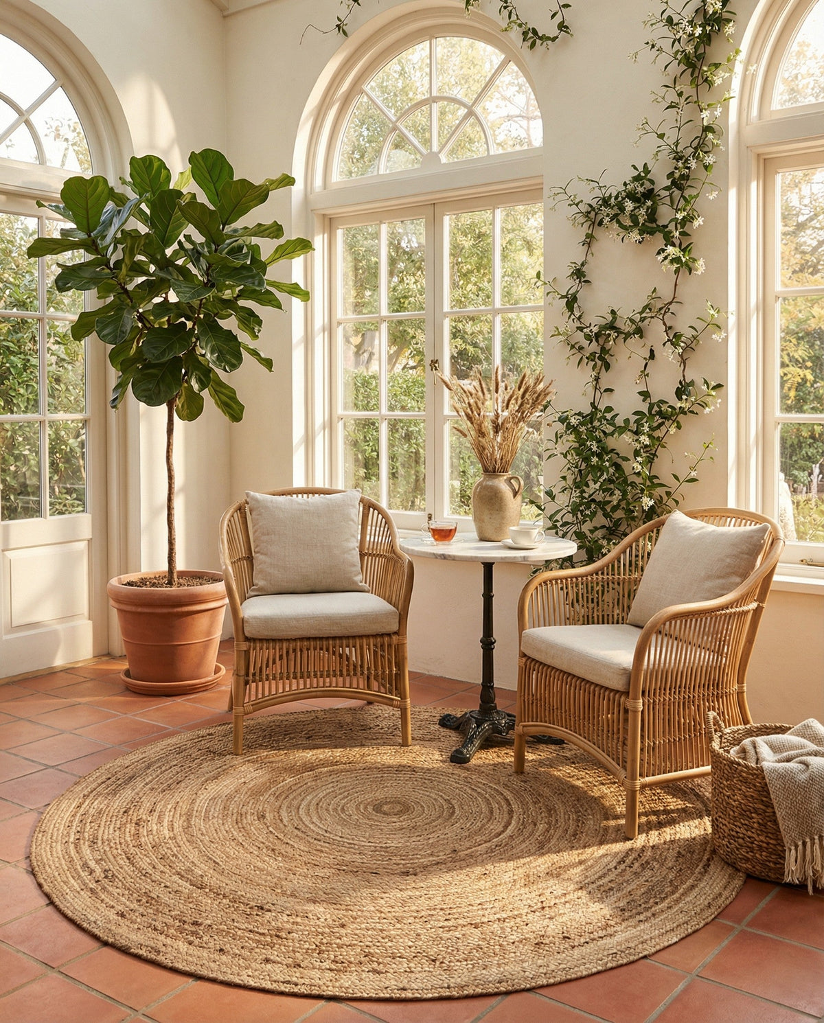Woven Seaside Jute Collection Area Rug - Savannah (Natural) Round Natural  lifestyle 131