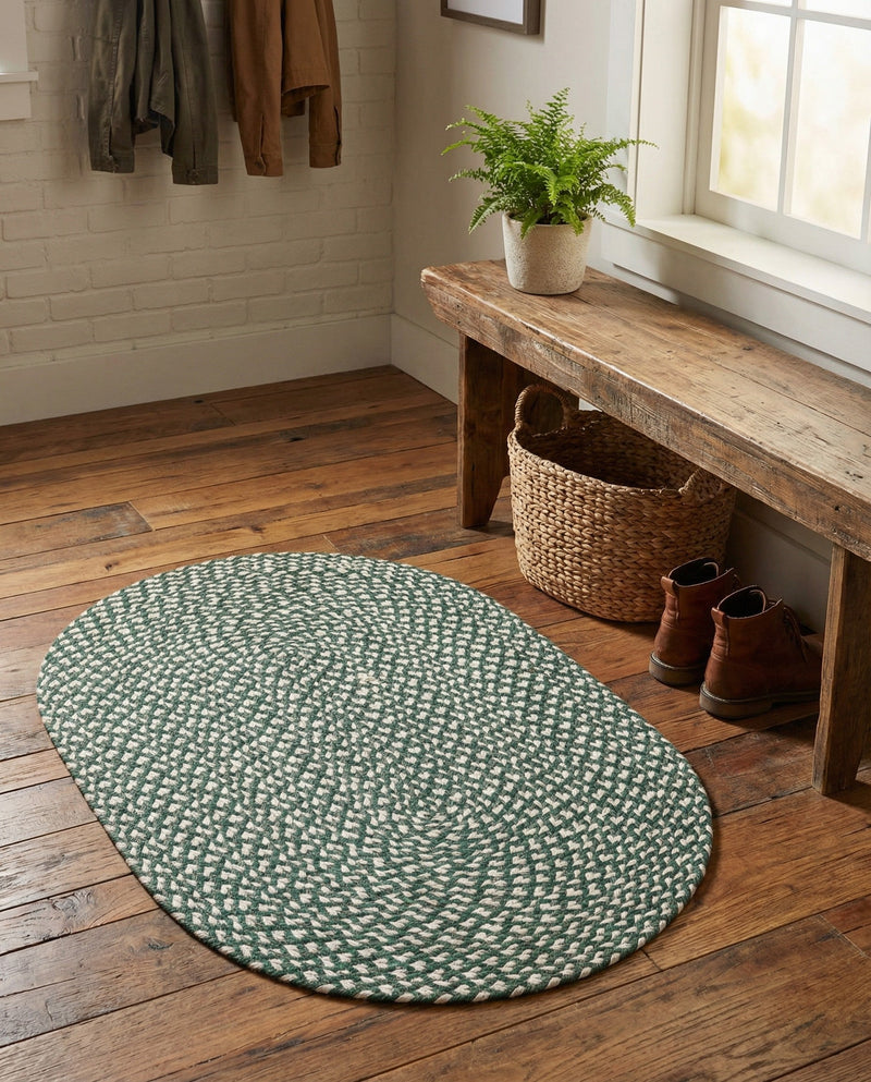 Highland Woven Jute Collection Area Rug - Glenmore (Green) Oval Green  lifestyle 42