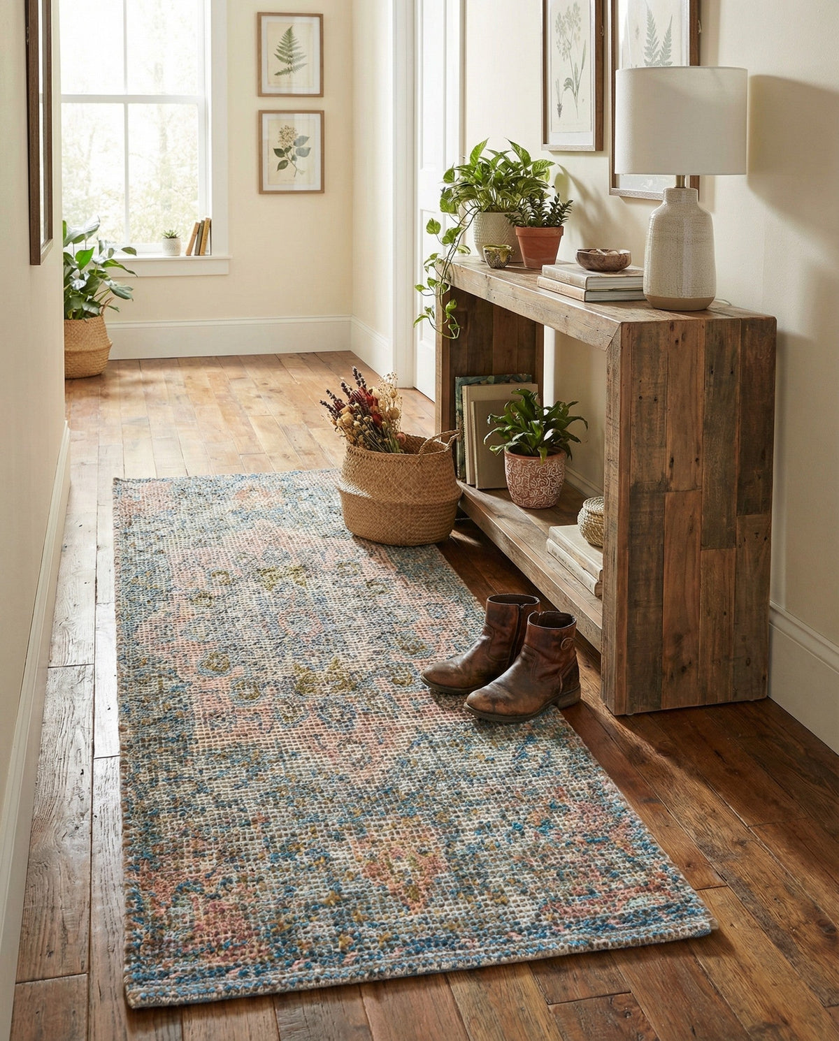 Savannah Threads Collection Area Rug -  Gobi Runner Blue and Peach  lifestyle 64