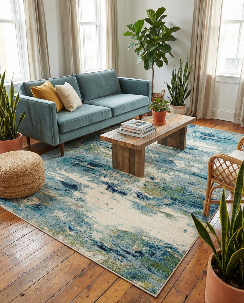 Chromatic Oasis Collection Area Rug -  Serene Rectangle Light Blue  lifestyle 32