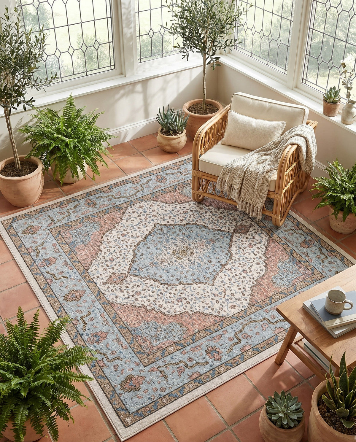 Mykonos Manor Collection Area Rug - Delos Square Ivory  lifestyle 198