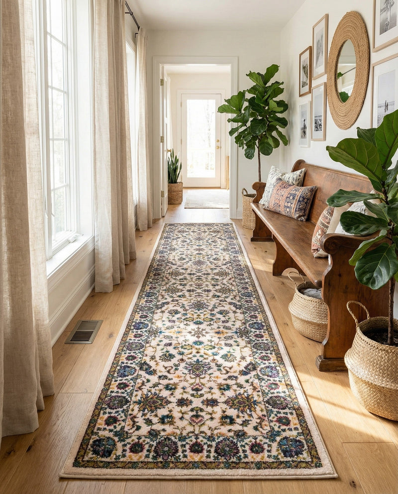Casablanca Tapestry Collection Area Rug -  Marrakech (Ivory) Runner Ivory  lifestyle 54