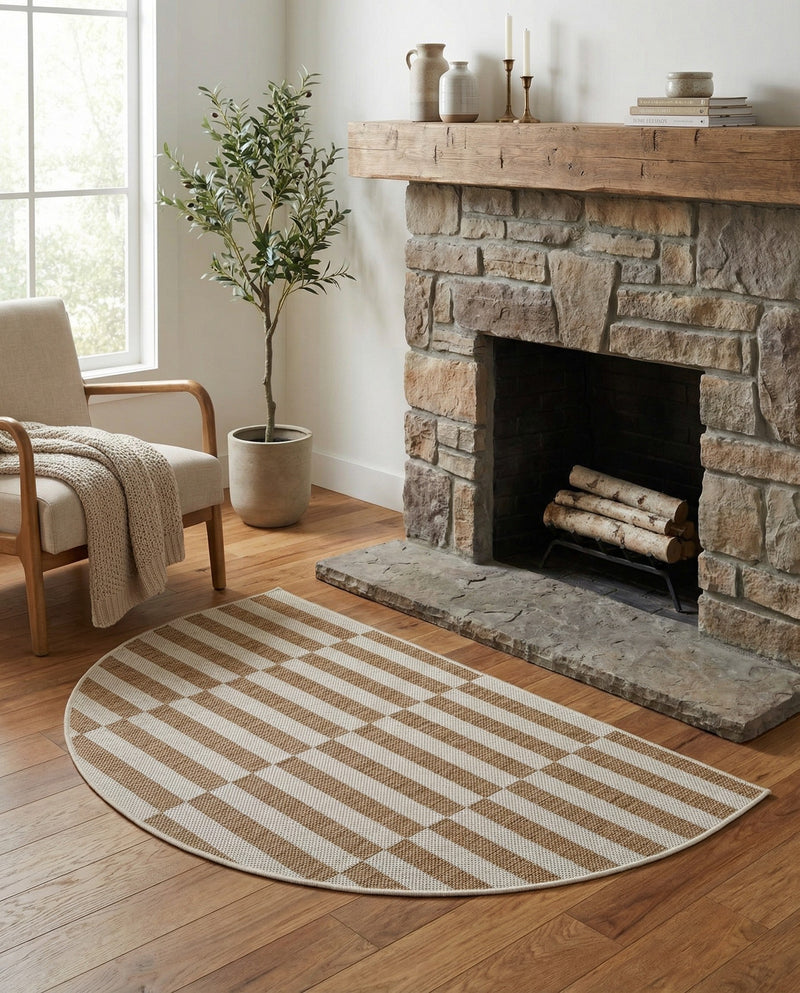 Seaside Stripes Collection Area Rug - Cabana (Taupe) Hearth Taupe  lifestyle 34