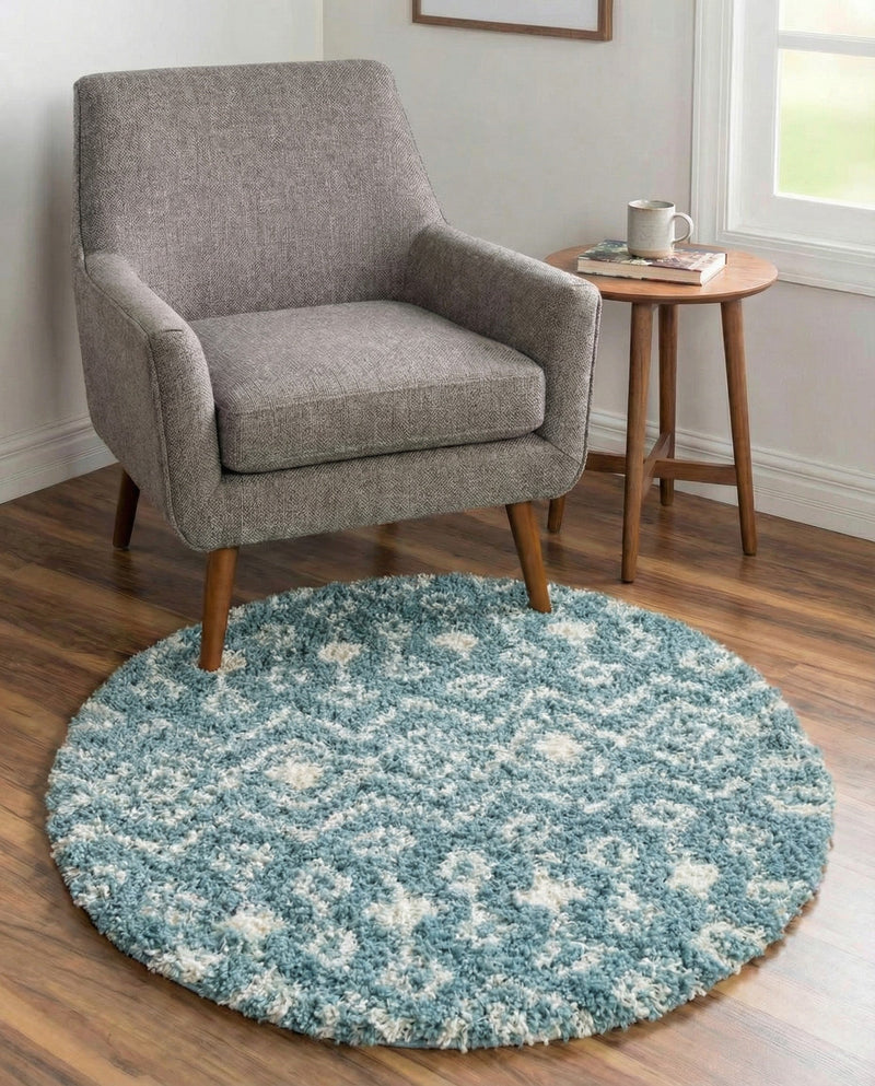 Berber Lattice Shag Collection Area Rug - Atlas (Light Blue) Round Light Blue  lifestyle 51