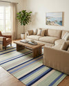 Coastal Stripe Dhurrie Collection Area Rug - Seashore Rectangle Aqua Blue and Gray  lifestyle 13