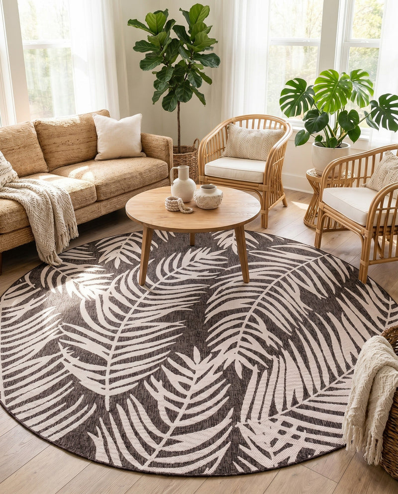 Seaside Blooms Collection Area Rug - Verdure (Charcoal) Round Charcoal  lifestyle 62