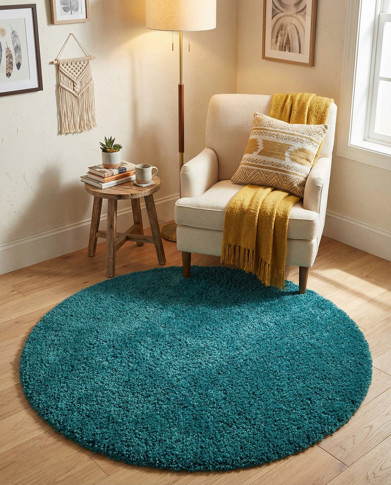 Plush Oasis Collection Area Rug - Serenity (Deep Aqua Blue) Round Deep Aqua Blue  lifestyle 76
