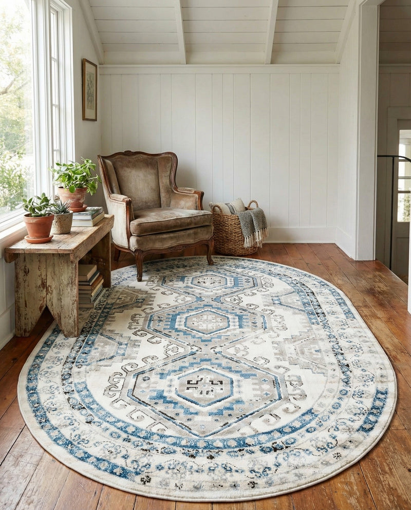 Savannah Elegance Collection Area Rug -  Tybee (Ivory Aqua) Oval Ivory Aqua  lifestyle 38