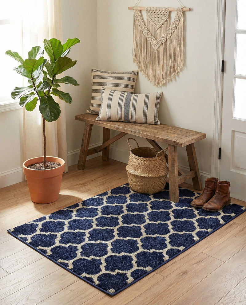 Lattice Gardens Collection Area Rug -  Bloomfield (Dark Blue) Rectangle Dark Blue  lifestyle 15