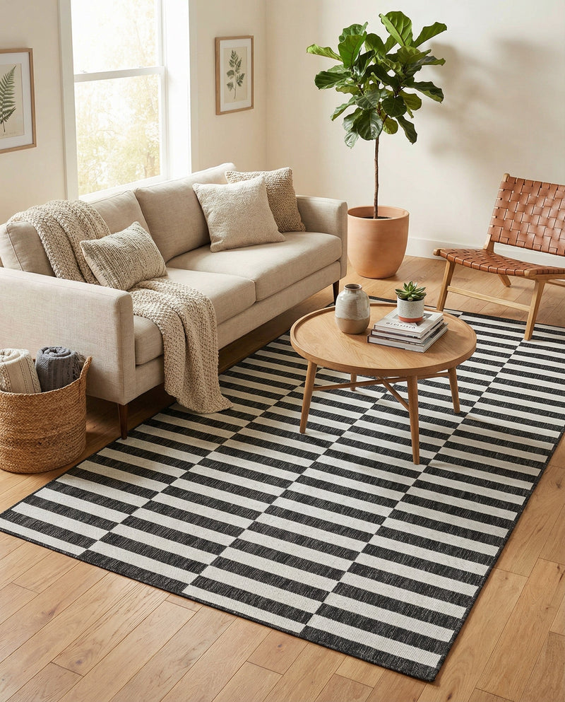 Seaside Stripes Collection Area Rug - Cabana (Charcoal) Rectangle Charcoal  lifestyle 15