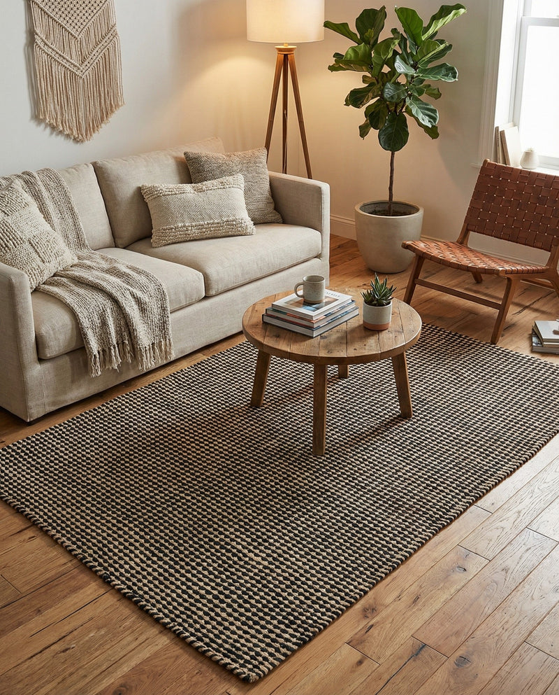 Sequoia Handwoven Jute Collection Area Rug - Aspen Rectangle Black and White  lifestyle 11