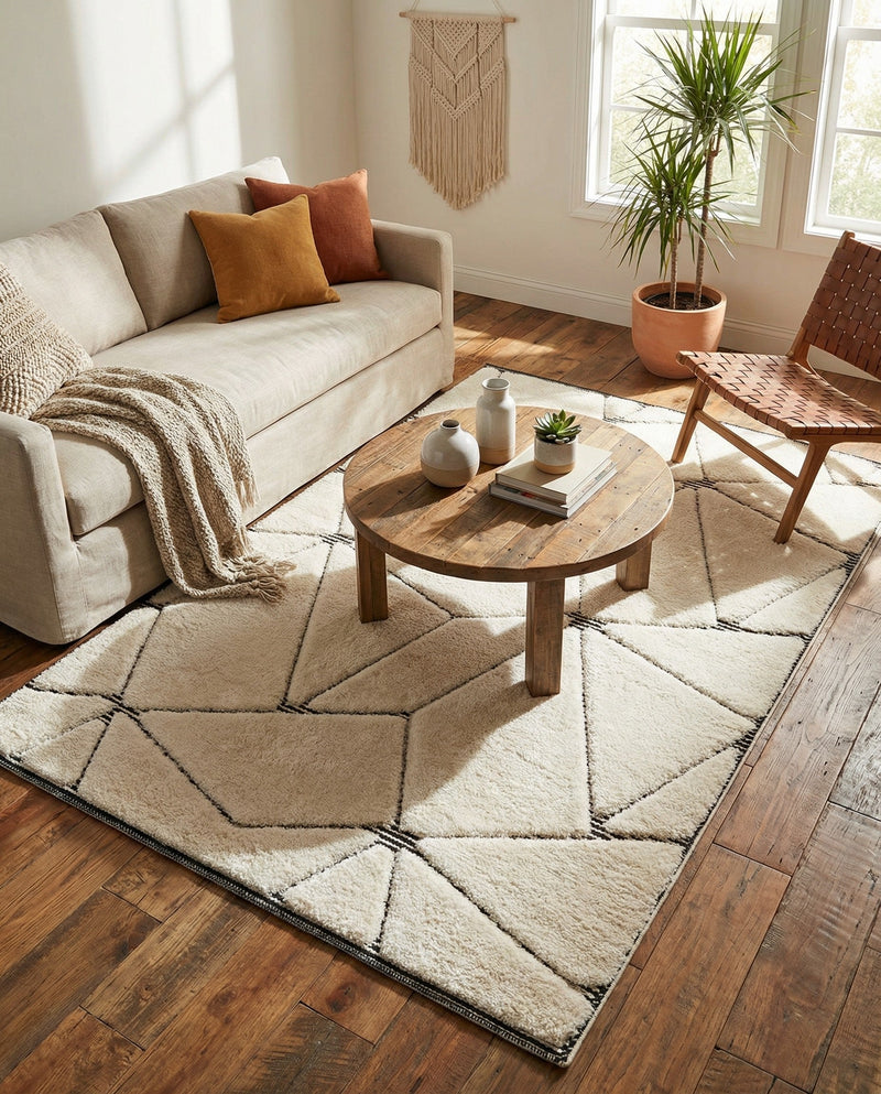 Monochrome Collection Area Rug -  Onyx Rectangle Ivory White  lifestyle 34