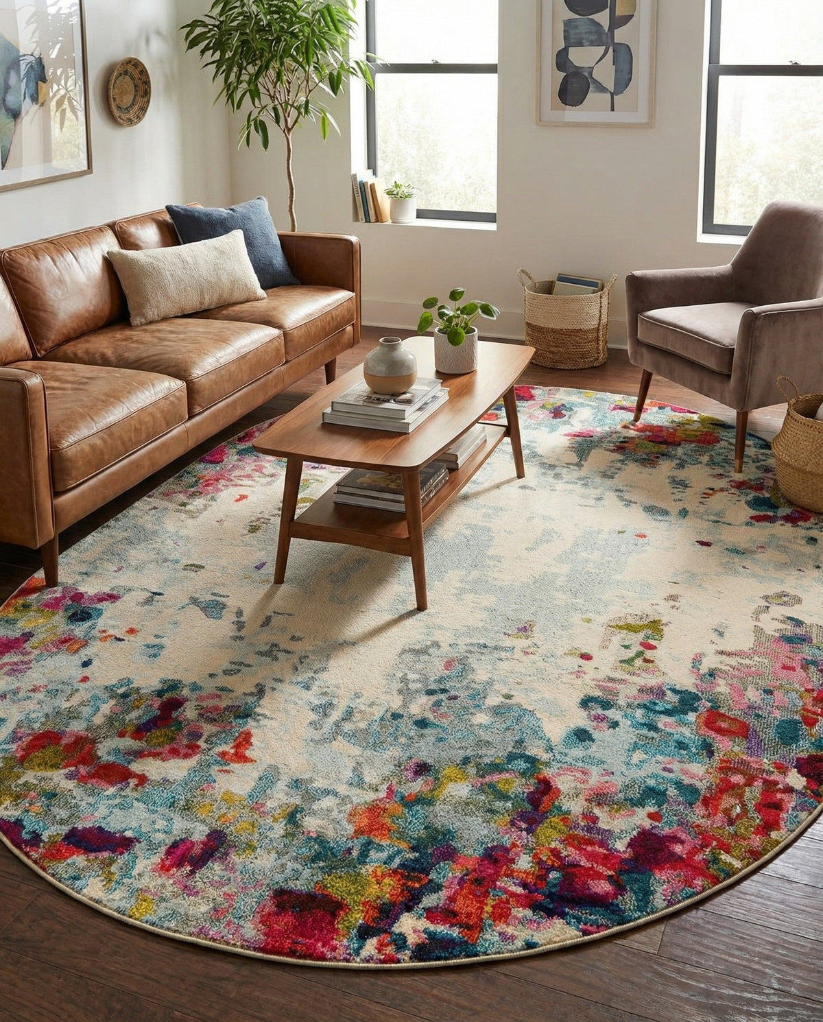 Chromatic Oasis Collection Area Rug -  Blush Oval Multi  lifestyle 111