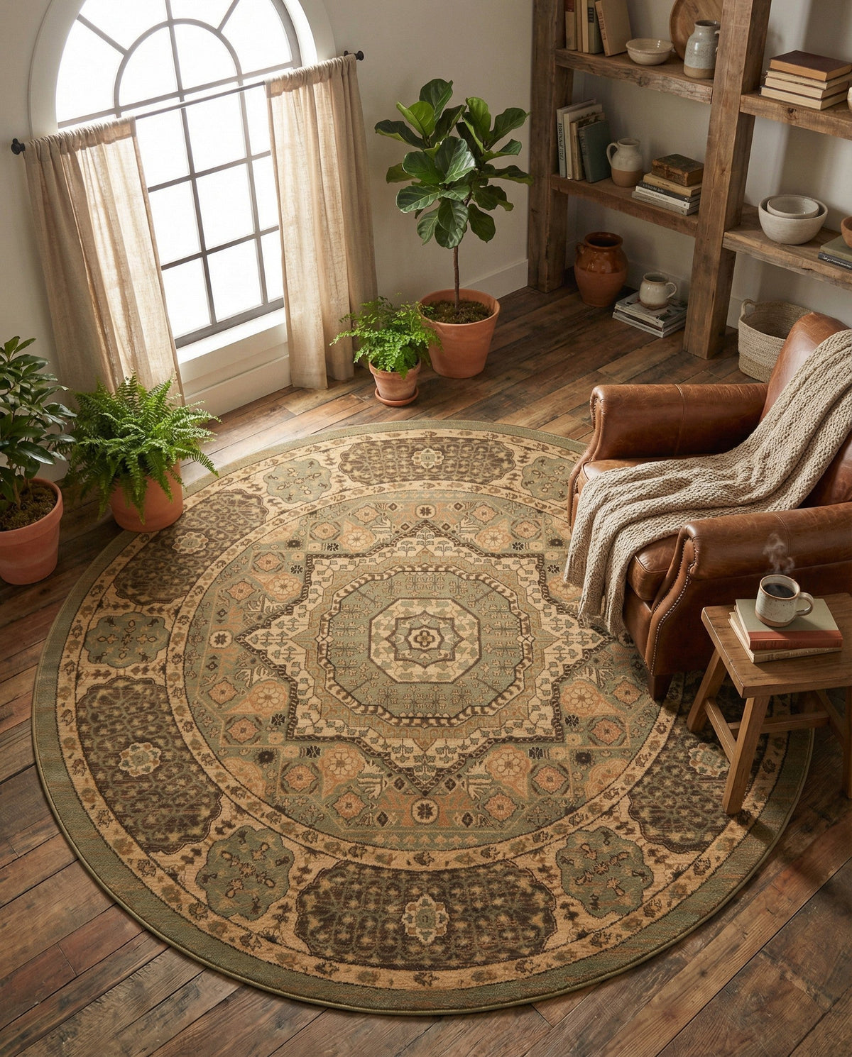 Ottoman Elegance Collection Area Rug -  Ephesus Round Light Green  lifestyle 101