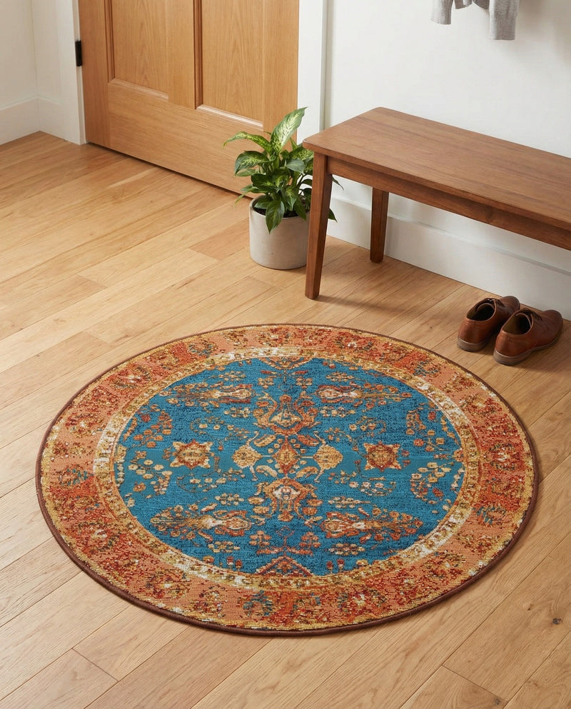 Patio Heritage Collection Area Rug -  Pavilion Round Navy Blue  lifestyle 57