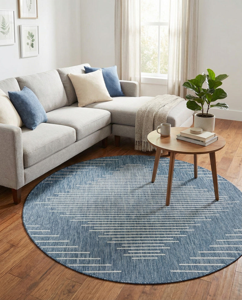 Urban Terrace Collection Area Rug -  Chelsea (Blue) Round Blue  lifestyle 63
