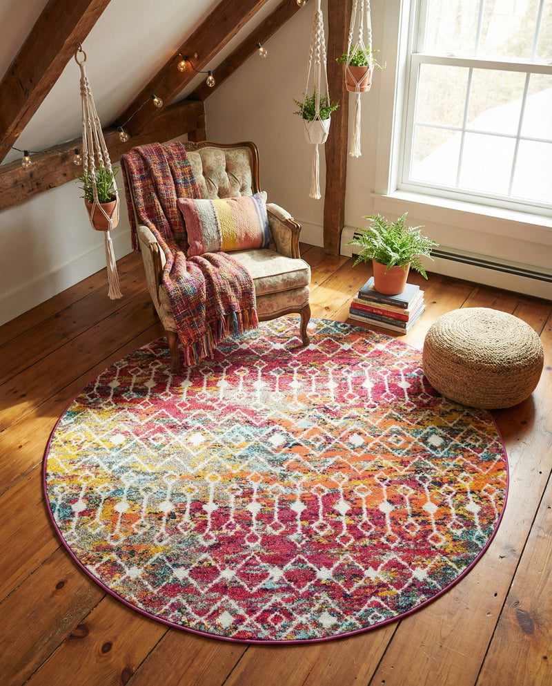 Mediterranean Lattice Collection Area Rug - Santorini (Multi) Round Multi  lifestyle 39