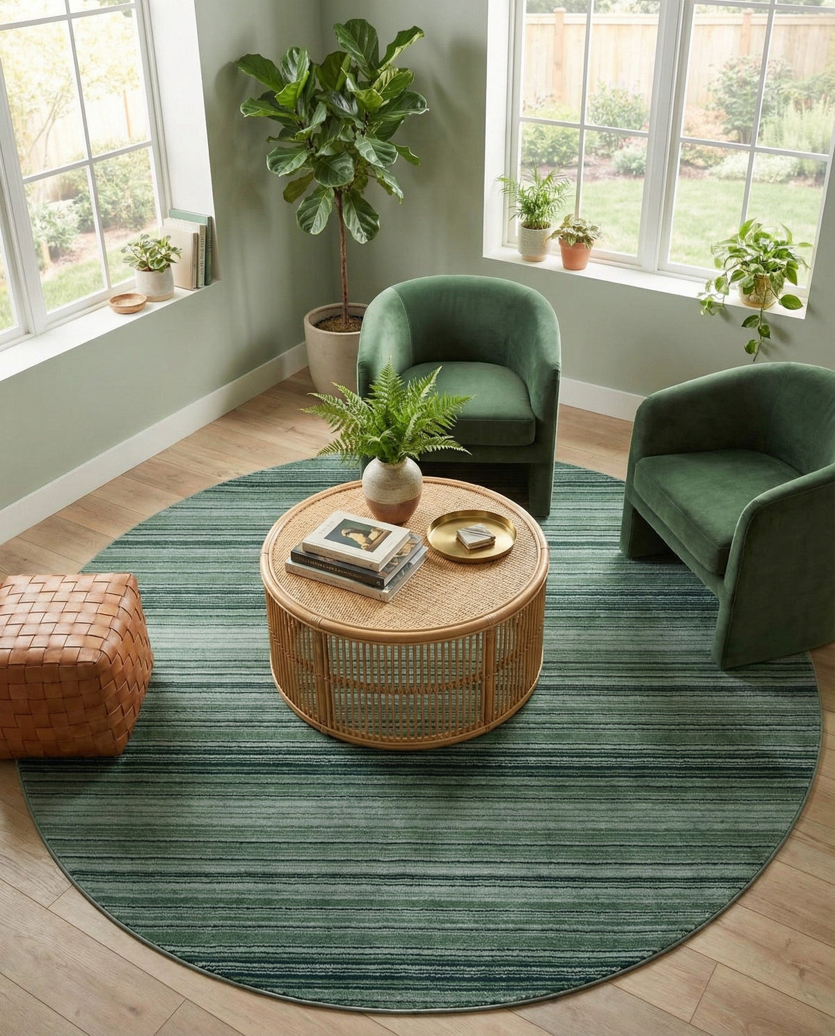 Jewel Oasis Collection Area Rug - Sapphire (Green) Round Green  lifestyle 105