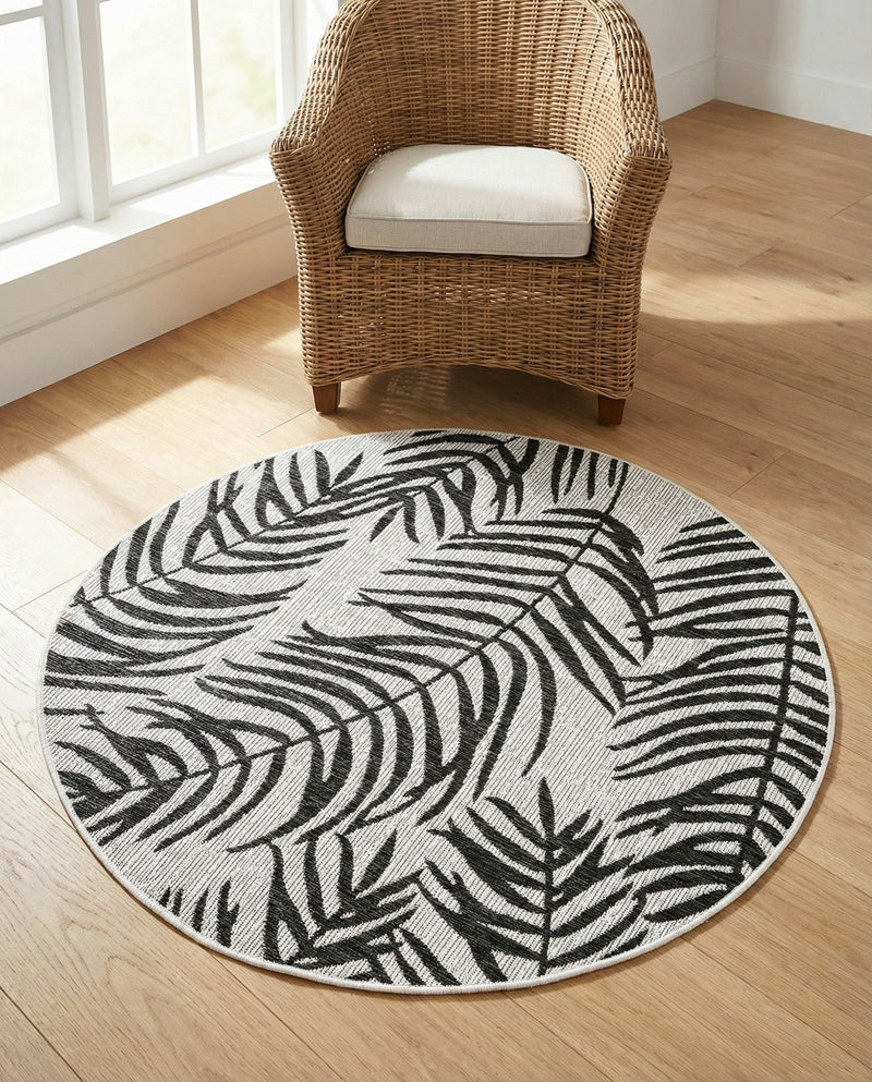 Seaside Blooms Collection Area Rug - Verdure (Charcoal Ivory) Round Charcoal Ivory  lifestyle 20