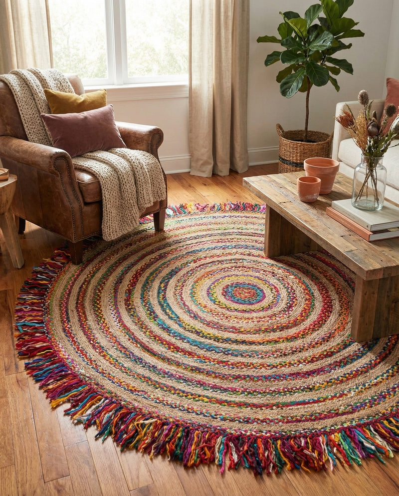 Osian Looms Collection Area Rug - Kathmandu Round Multi  lifestyle 10