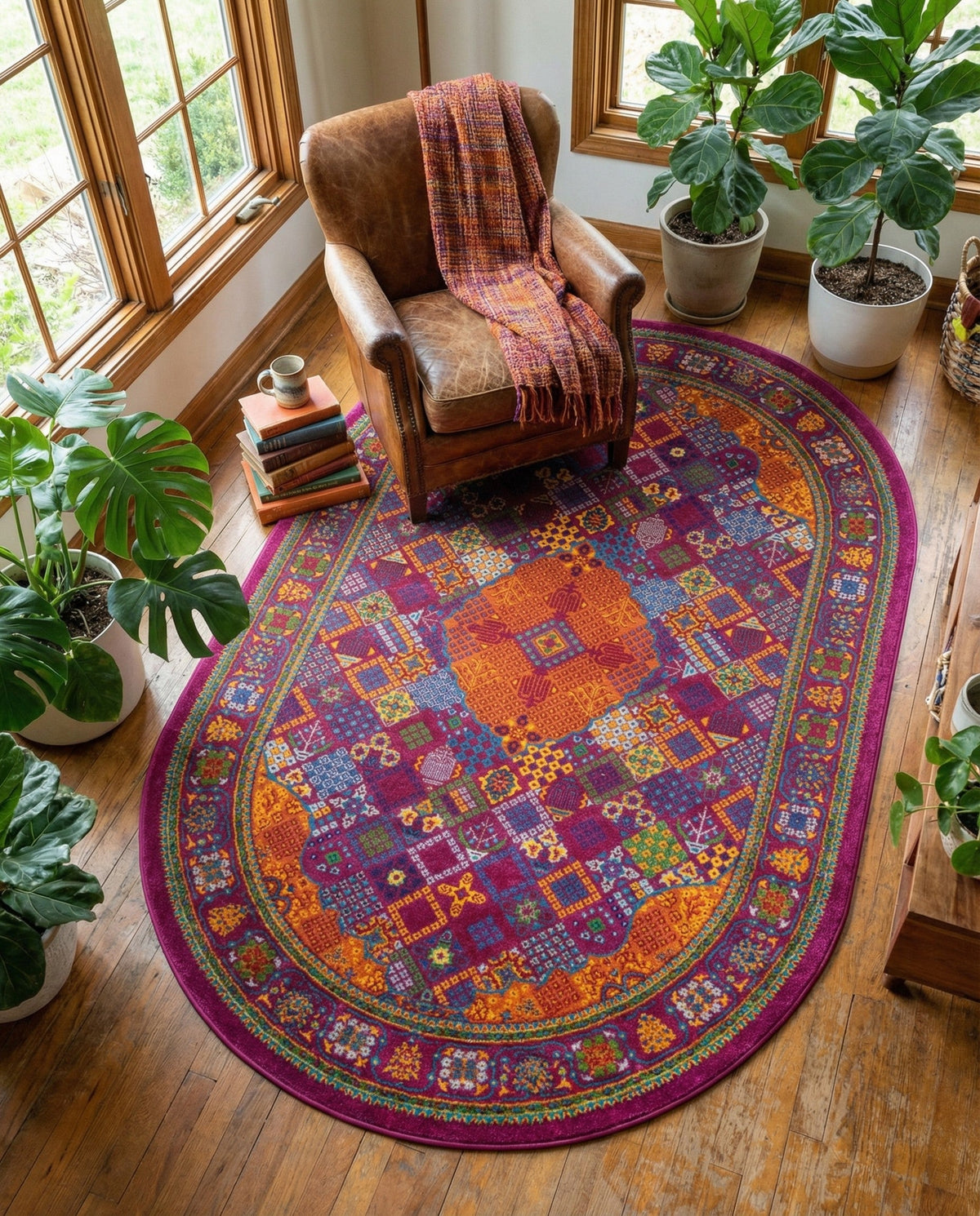 Caribbean Cove Collection Area Rug -  Mustique Oval Fuchsia  lifestyle 150