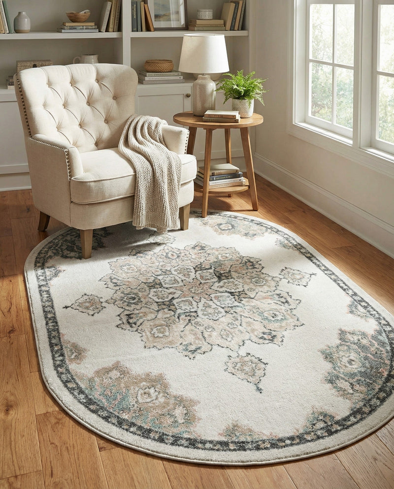Beverly Grove Collection Area Rug - Melrose (Ivory) Oval Ivory  lifestyle 68