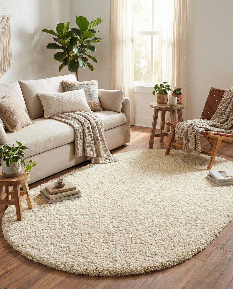 Plush Oasis Collection Area Rug - Serenity (Pure Ivory) Oval Pure Ivory  lifestyle 86