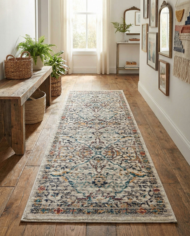 Seville Stripes Collection Area Rug -  Malaga (Ivory) Runner Ivory  lifestyle 37