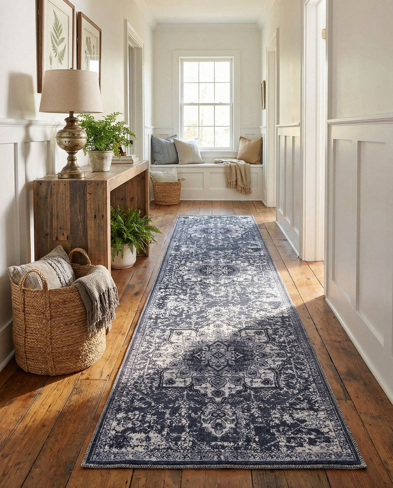 Baroque Era Collection Area Rug - Versailles (Dark Gray) Runner Dark Gray  lifestyle 31