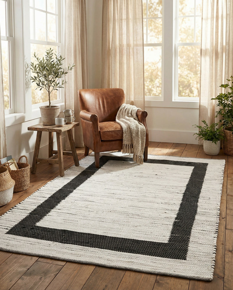 Osian Looms Collection Area Rug - Durham Rectangle White and Black  lifestyle 65