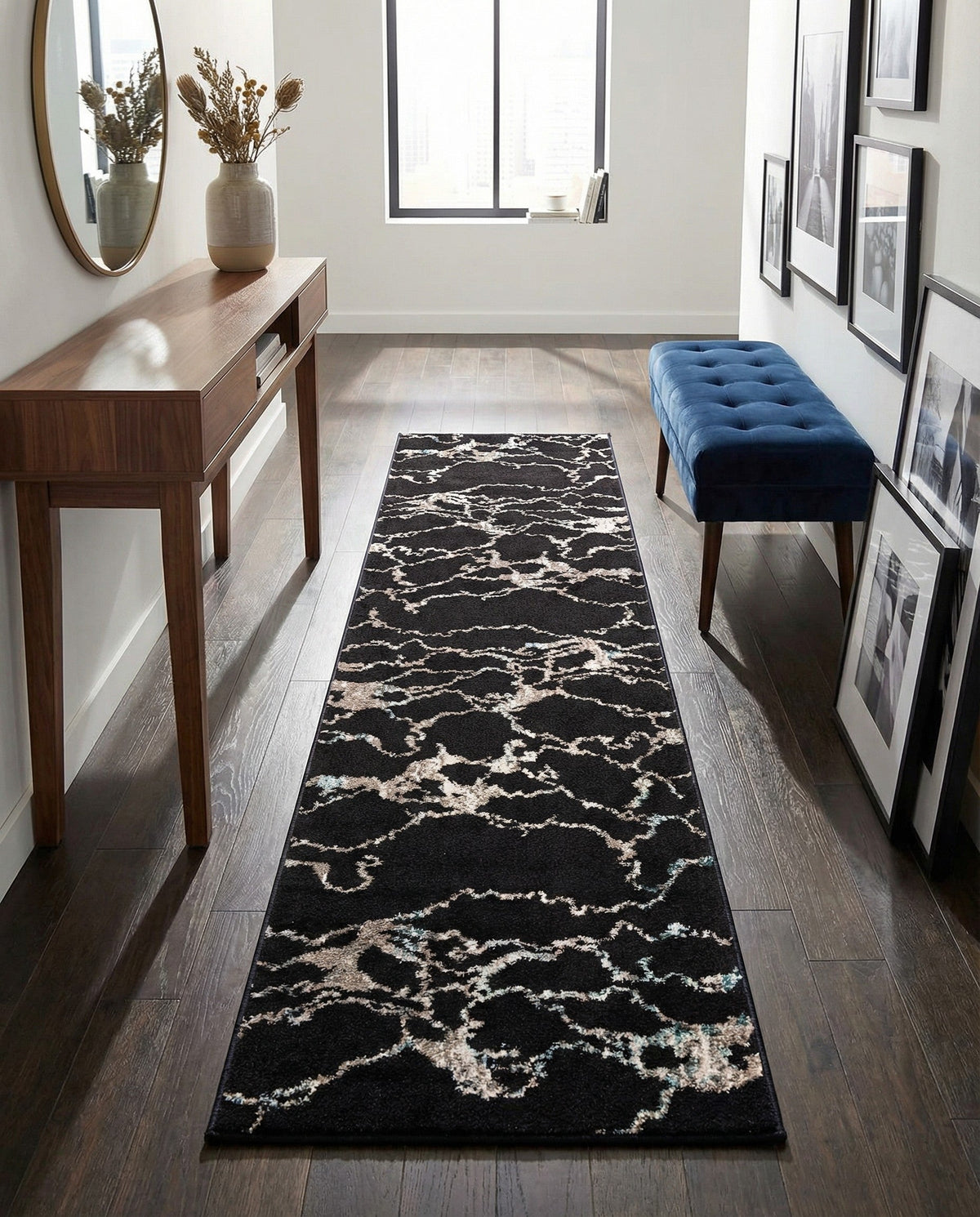 Brighton Terrace Collection Area Rug -  Aldrington Runner Navy Blue  lifestyle 100