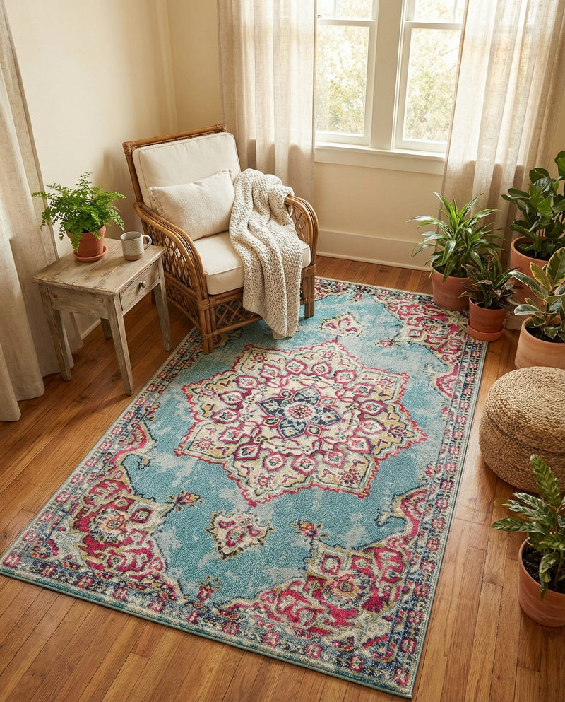 Chateau Elegance Collection Area Rug -  Riviera Rectangle Light Blue  lifestyle 41